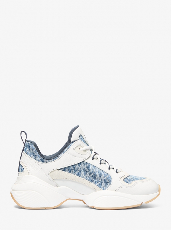 MICHAEL Michael Kors Bowie Signature Logo Print Denim Trainer