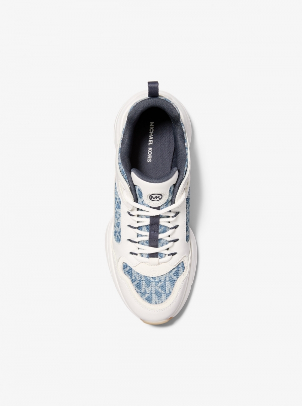 MICHAEL Michael Kors Bowie Signature Logo Print Denim Trainer