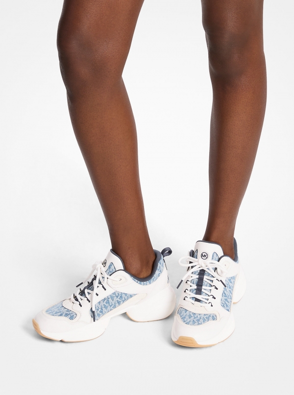 MICHAEL Michael Kors Bowie Signature Logo Print Denim Trainer