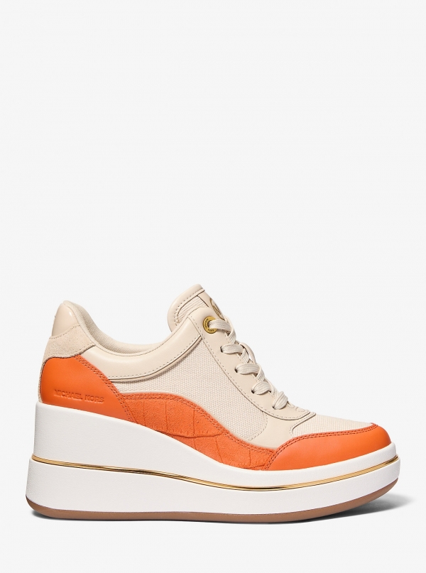 MICHAEL Michael Kors Emmy Leather and Canvas Wedge Trainer