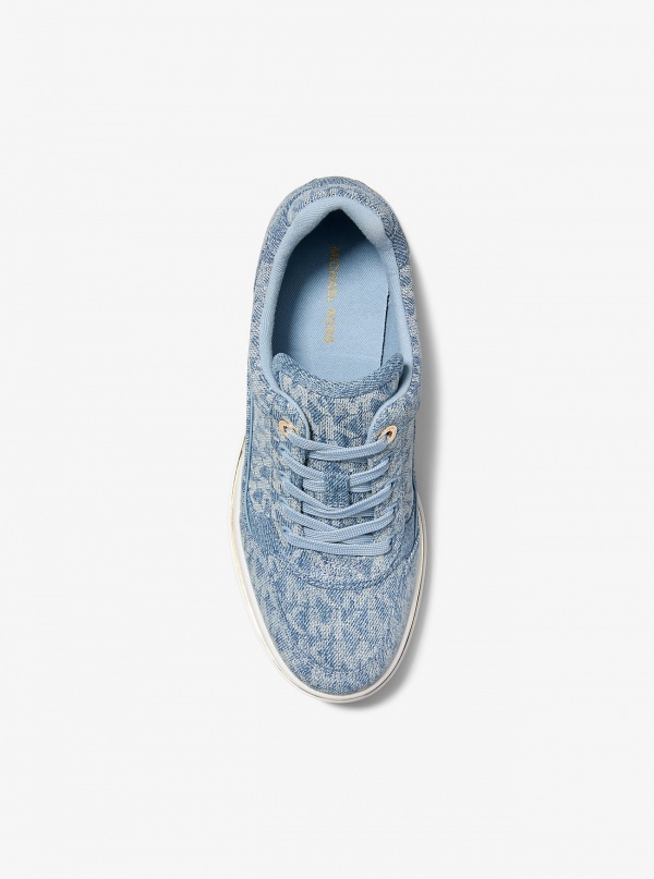 Michael Kors Emmy Signature Logo Print Denim Wedge Trainer