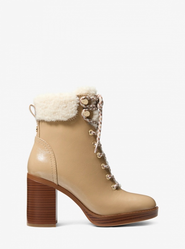 Lacy Faux Shearling Block Heel Boot