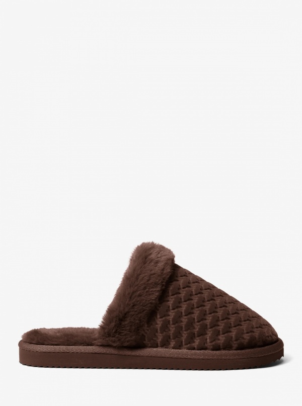 Liddy Logo Debossed Velvet and Faux Fur Slipper