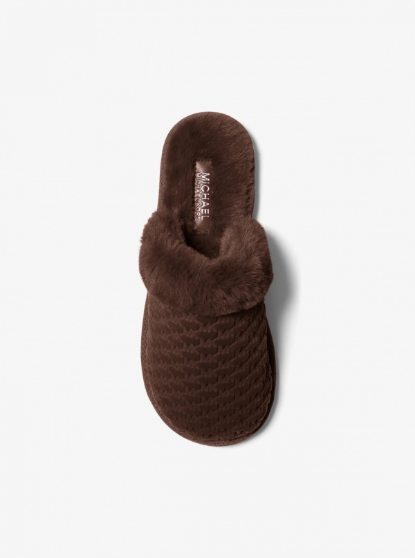 Liddy Logo Debossed Velvet and Faux Fur Slipper