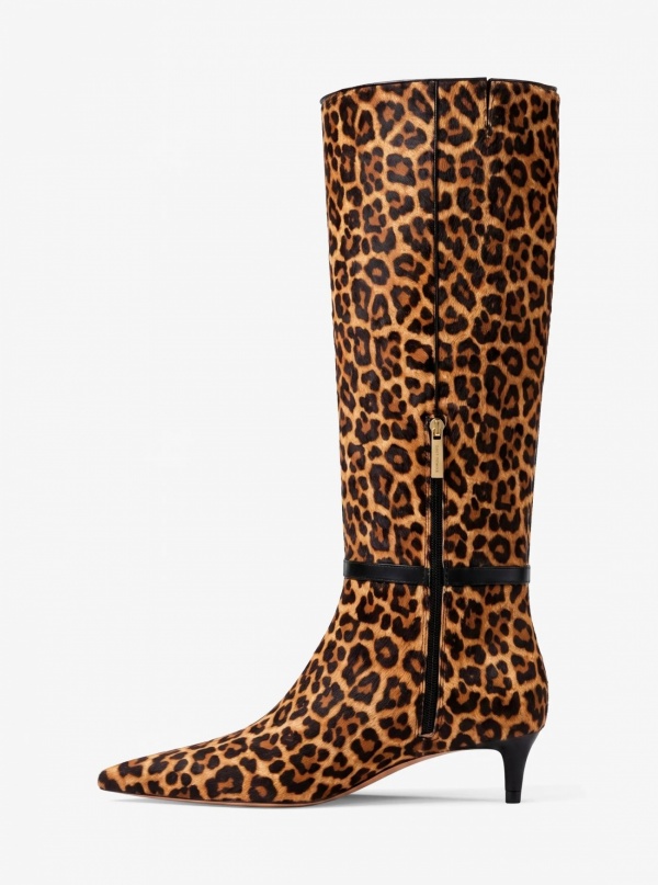 Nalia Leopard Print Calf Hair Kitten Heel Boot