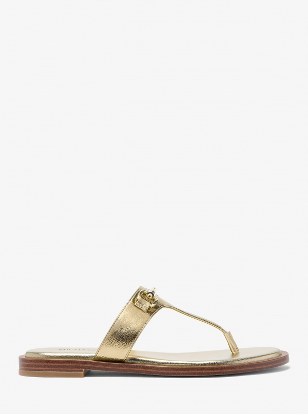 Michael Kors Carson Crackled Metallic Leather Sandal