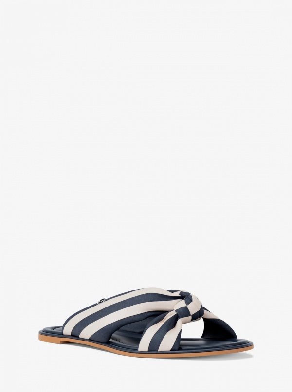 Elena Striped Linen Blend Slide Sandal