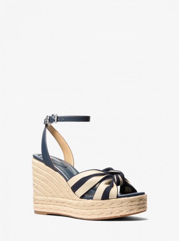 Elena Striped Linen Blend Wedge Sandal