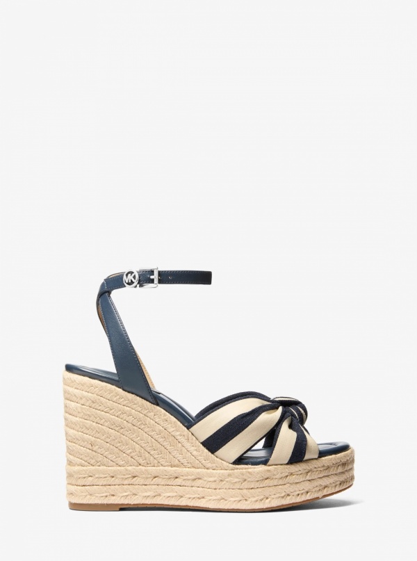 Elena Striped Linen Blend Wedge Sandal