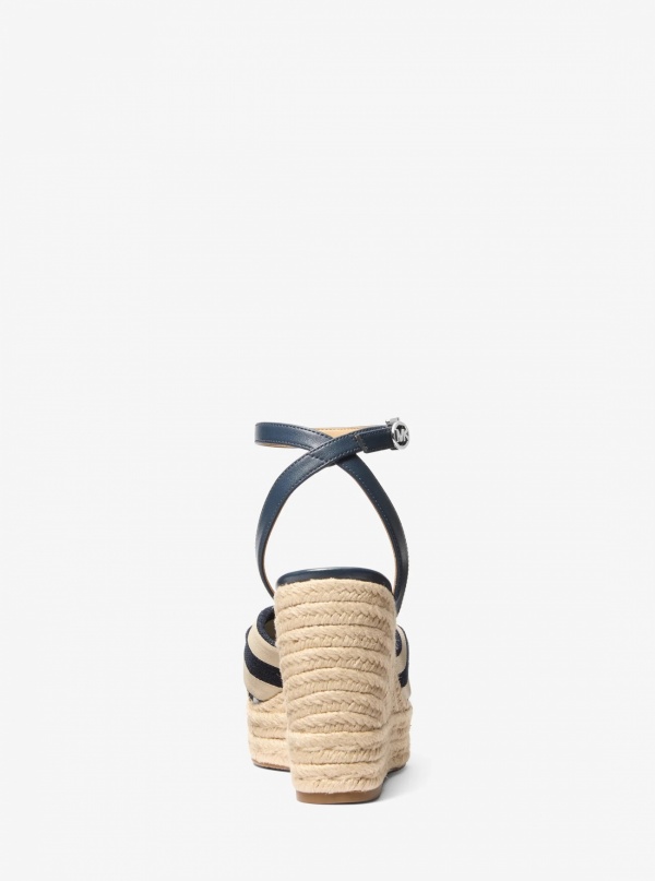 Elena Striped Linen Blend Wedge Sandal