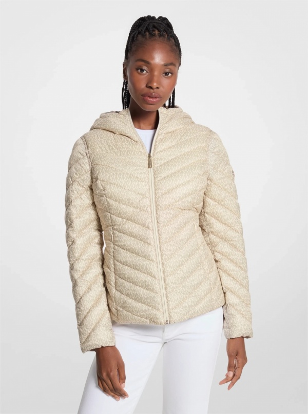 Chevron Logo Print Quilted Nylon Reversible Jacket