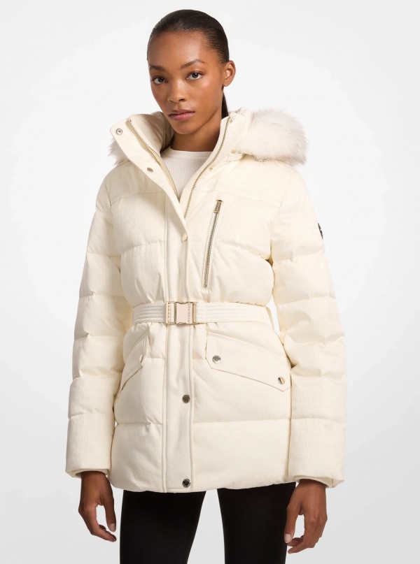 Faux Fur Trim Belted Puffer Jacket