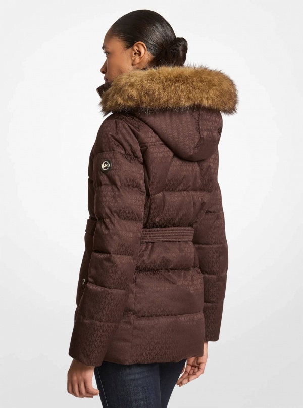 Faux Fur Trim Belted Puffer Jacket