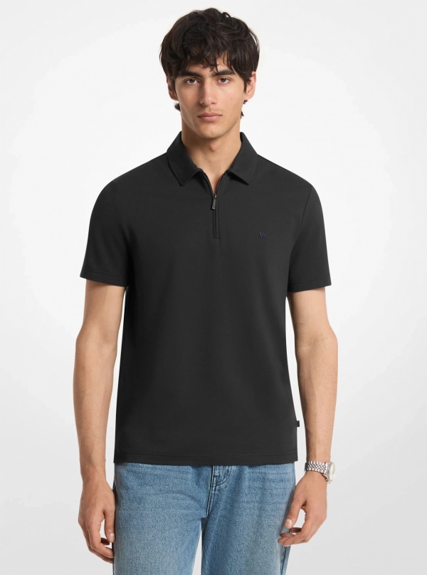 Michael Kors Mens Cotton Blend Piqué Zip-Up Polo Shirt