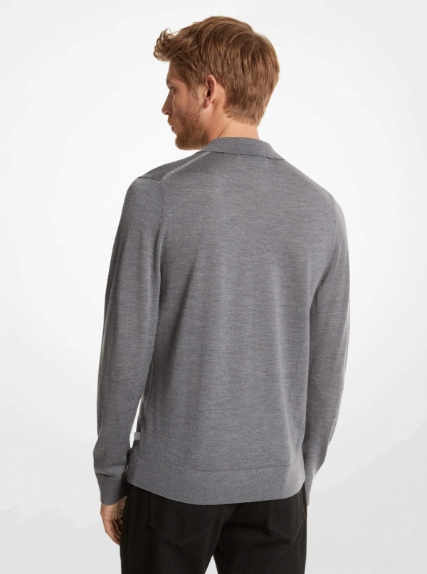 Michael Kors Mens Merino Wool Polo Sweater