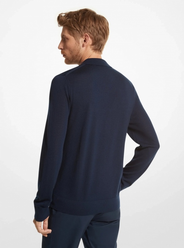 Michael Kors Mens Merino Wool Polo Sweater