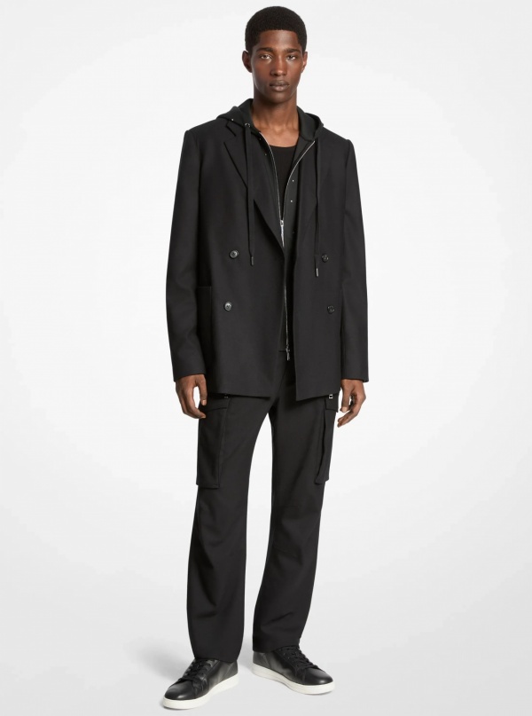 Michael Kors Mens Stretch Wool Flannel Double-Breasted Blazer