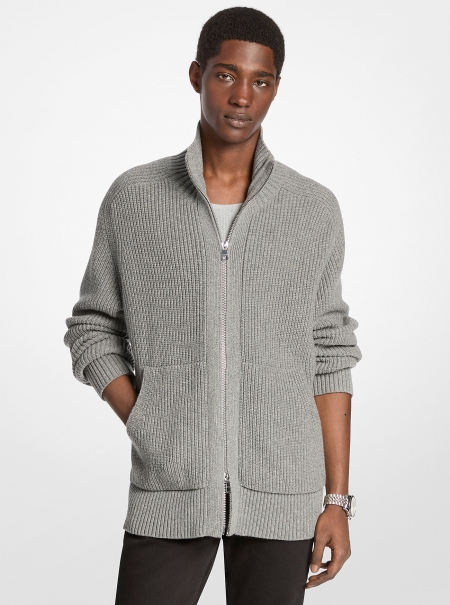 Michael Kors Mens Wool Blend Zip-Up Sweater