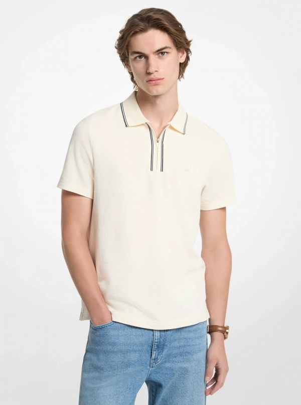 Michael Kors Mens Textured Stretch Cotton Zip-Up Polo Shirt
