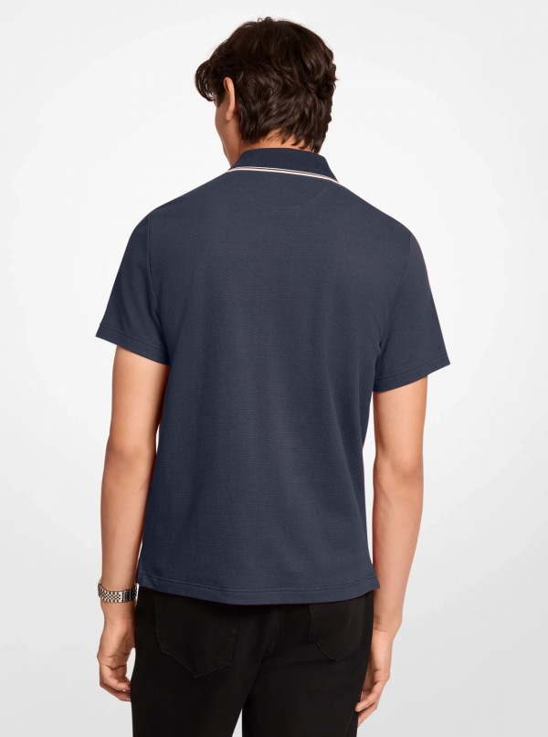 Michael Kors Mens Textured Stretch Cotton Zip-Up Polo Shirt