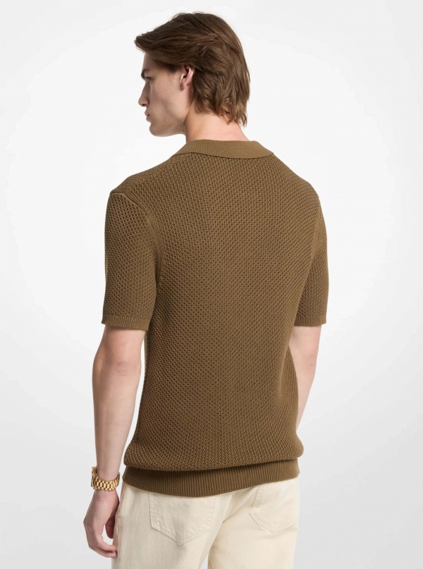 Michael Kors Mens Textured Cotton Johnny Collar Polo Shirt