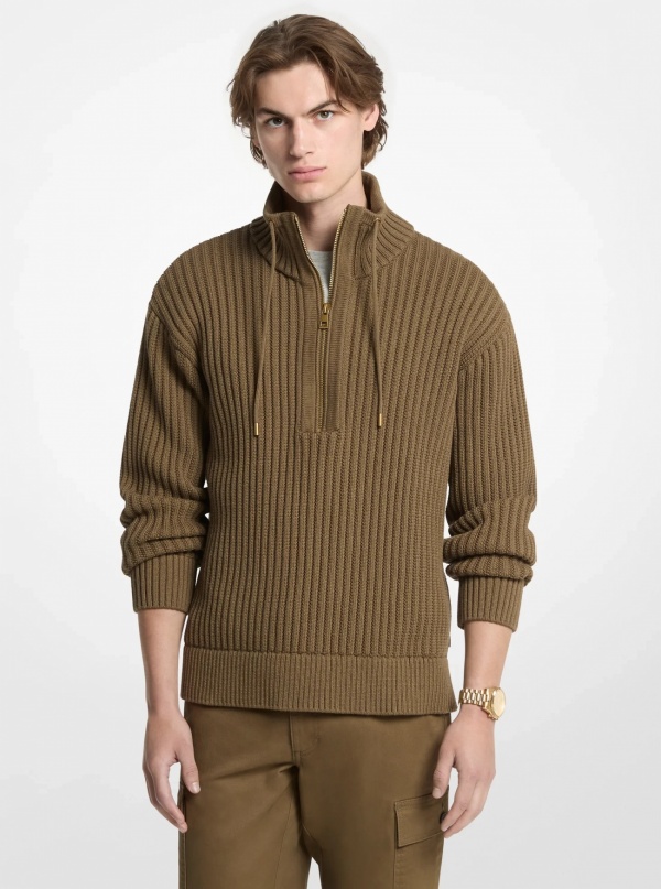 Michael Kors Mens Textured Cotton Blend Funnel-Neck Sweater