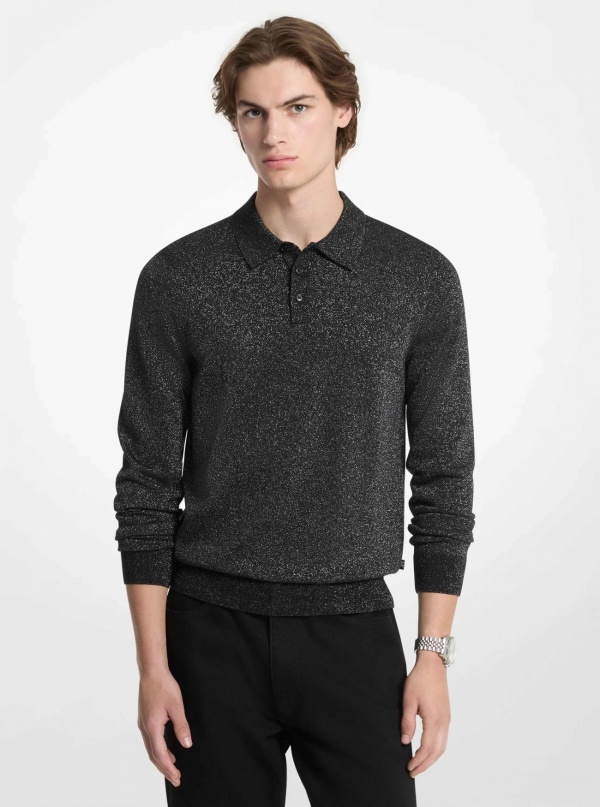 Michael Kors Mens Metallic Wool Polo Sweater