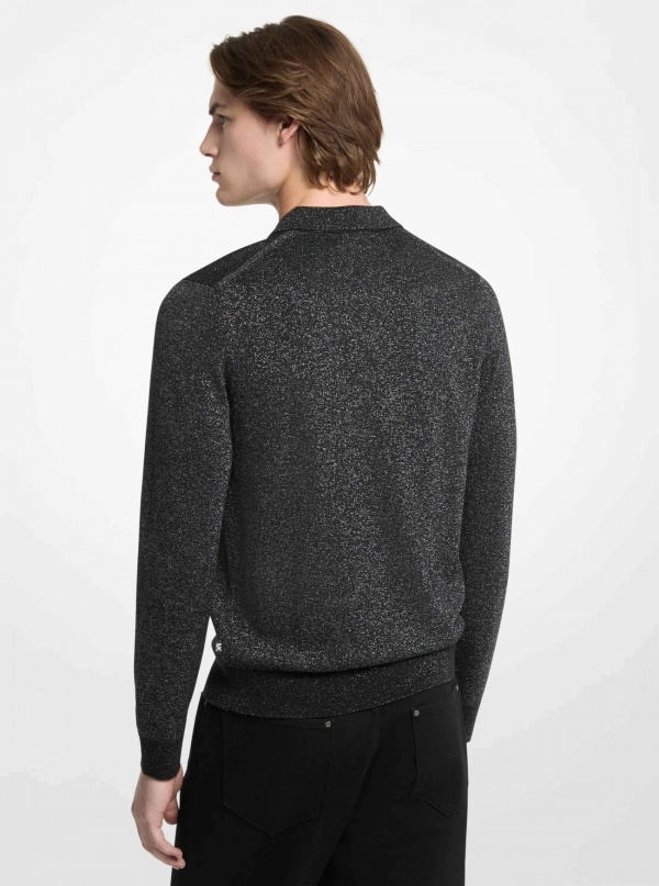 Michael Kors Mens Metallic Wool Polo Sweater