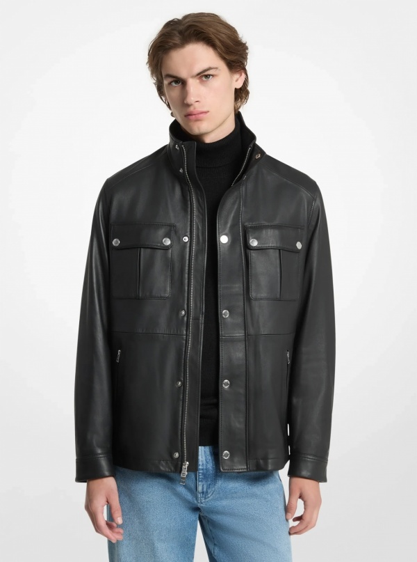 Michael Kors Mens Leather Utility Jacket