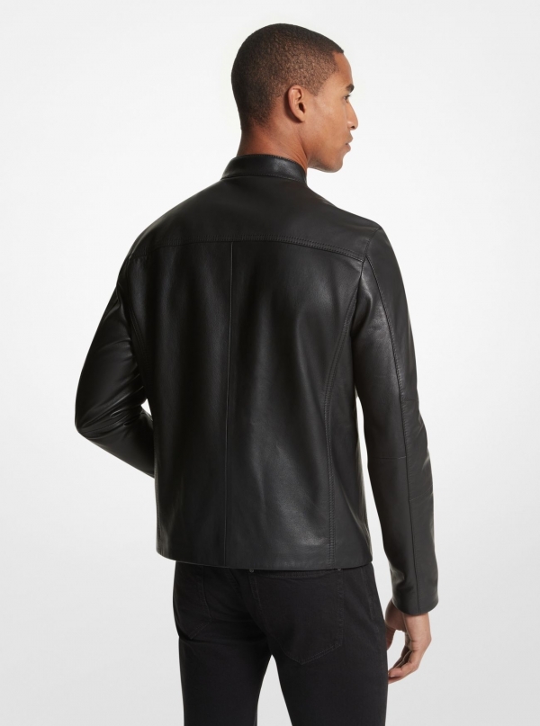 Michael Kors Mens Leather Racer Jacket