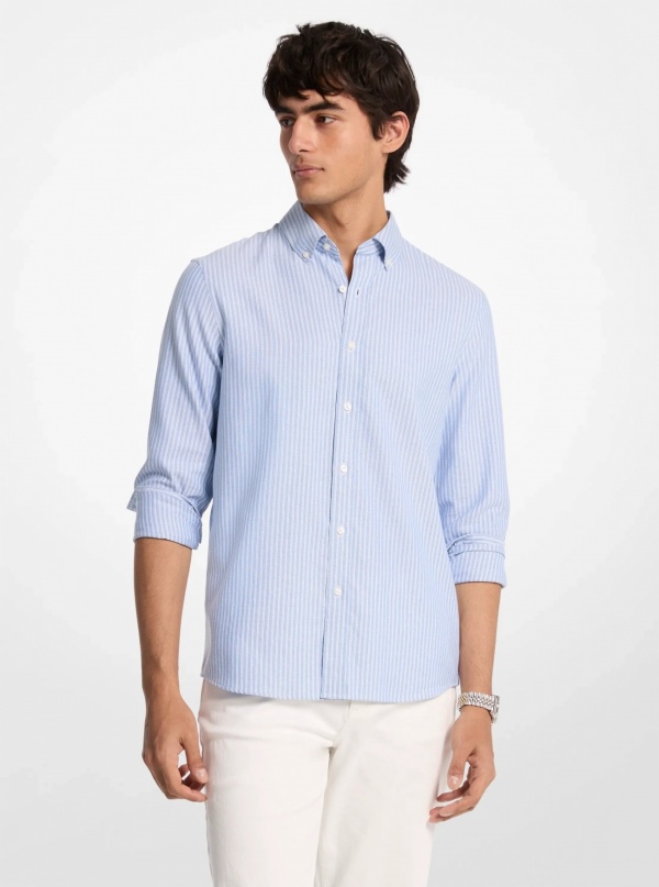 Michael Kors Mens Classic-Fit Striped Cotton Shirt
