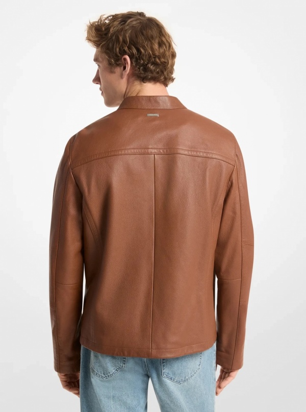 Michael Kors Mens Leather Double-Zip Racer Jacket