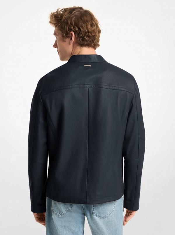 Michael Kors Mens Leather Double-Zip Racer Jacket
