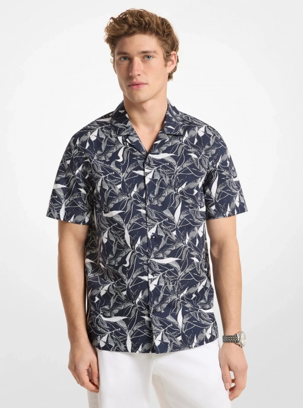 Michael Kors Mens Floral Print Cotton Blend Shirt