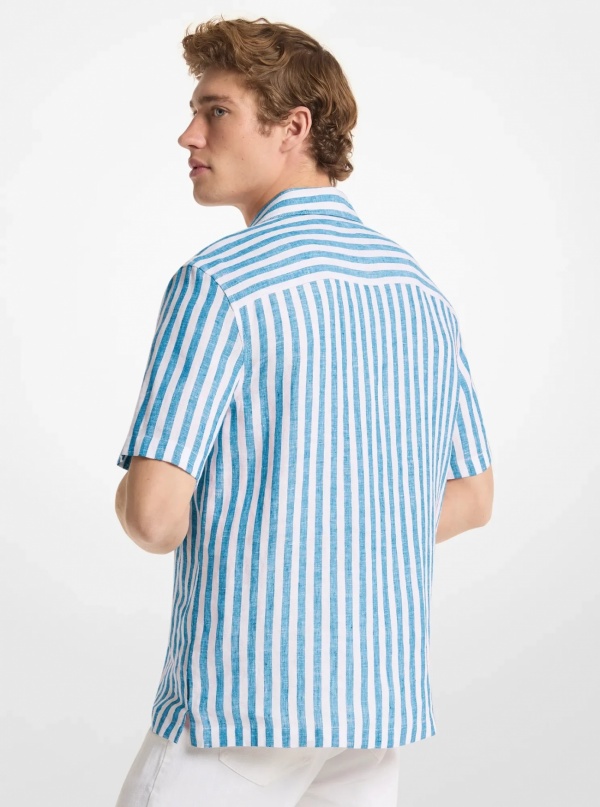 Michael Kors Mens Striped Linen Camp Shirt