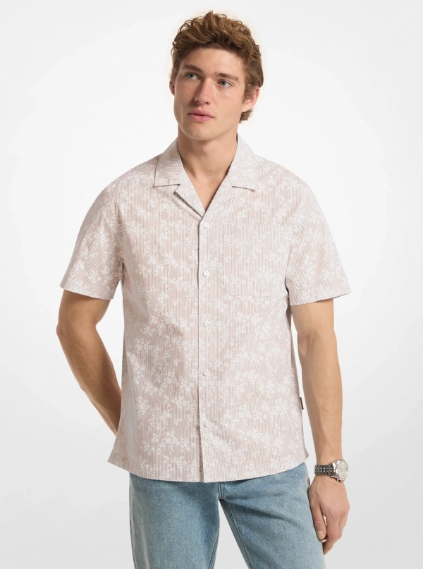 Michael Kors Mens Floral Stretch Cotton Short-Sleeve Shirt
