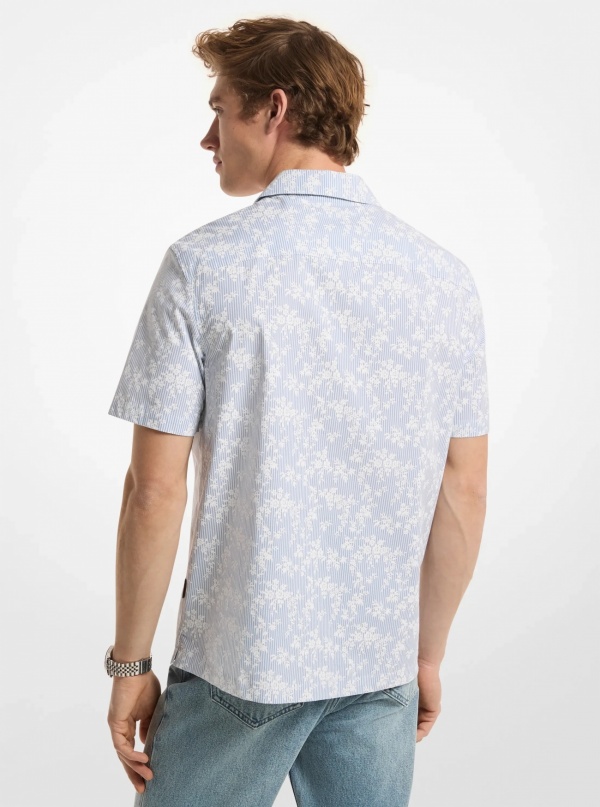 Michael Kors Mens Floral Stretch Cotton Short-Sleeve Shirt