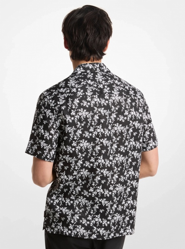 Michael Kors Mens Floral Print Linen Camp Shirt
