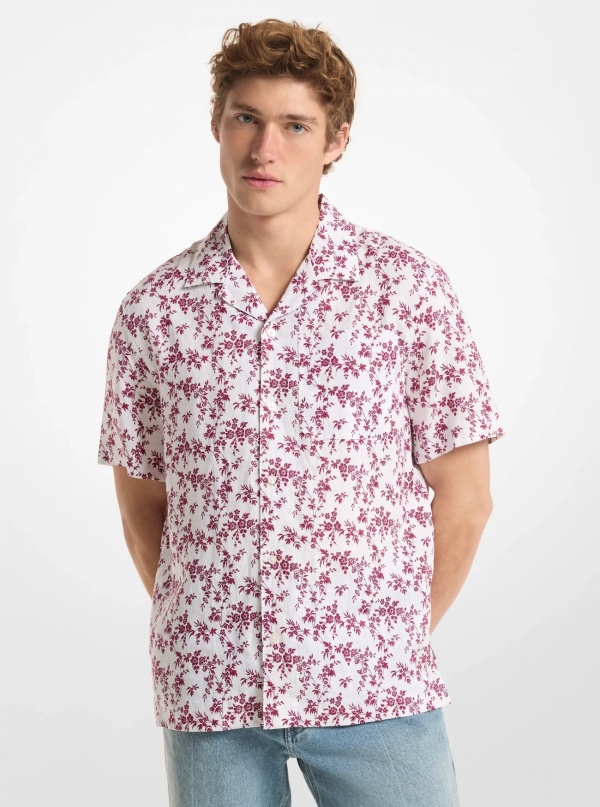 Michael Kors Mens Floral Print Linen Camp Shirt