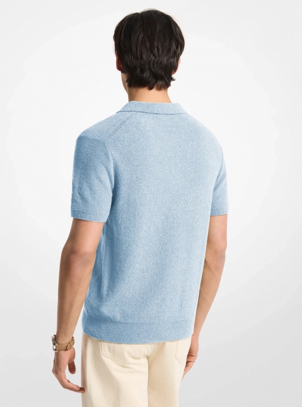 Michael Kors Mens Boucle Cotton Blend Short-Sleeve Polo Sweater