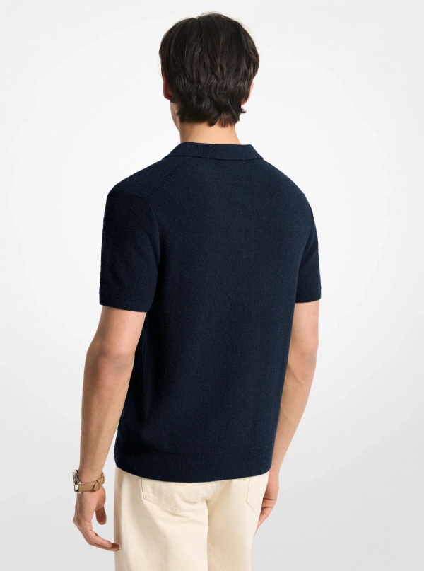Michael Kors Mens Boucle Cotton Blend Short-Sleeve Polo Sweater