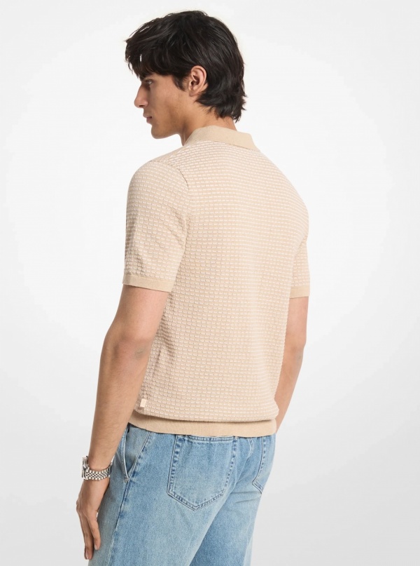 Michael Kors Mens Textured Striped Cotton Polo Shirt