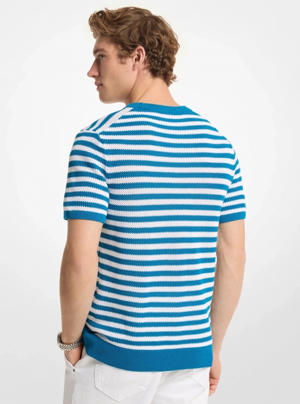 Michael Kors Mens Striped Mesh Cotton Short-Sleeve Sweater