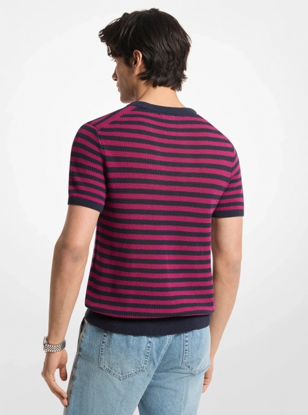 Michael Kors Mens Striped Mesh Cotton Short-Sleeve Sweater