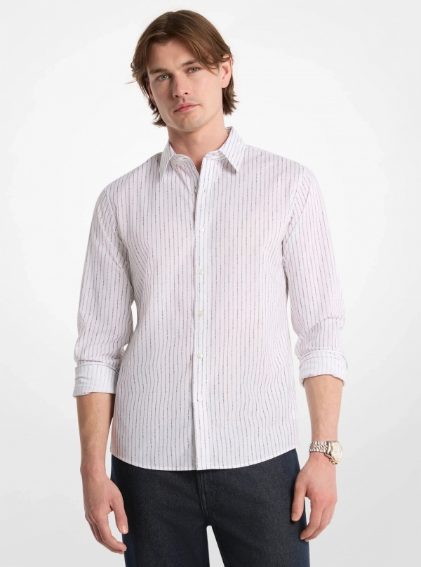 Michael Kors Mens Logo Pinstripe Stretch Cotton Shirt