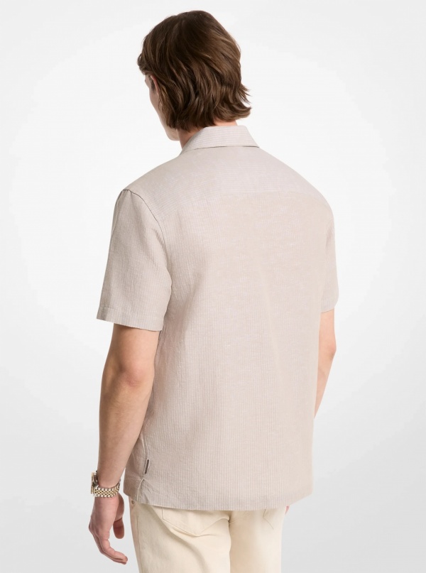 Michael Kors Mens Striped Linen Cotton Camp Shirt