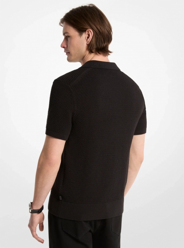 Michael Kors Mens Johnny Textured Knit Cotton Polo Shirt