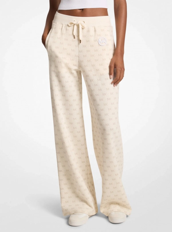 Logo Cotton Blend Knit Wide-Leg Pants