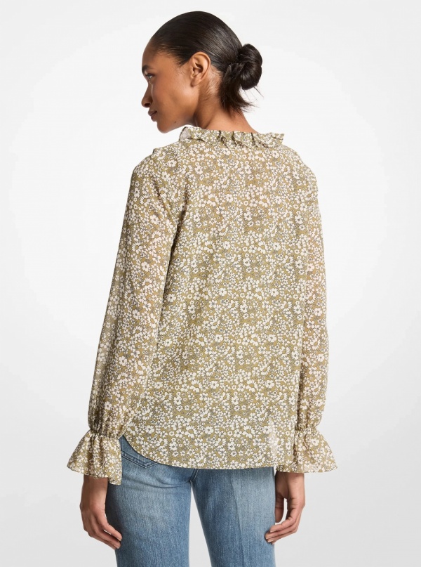 Floral Print Georgette Ruffle Blouse