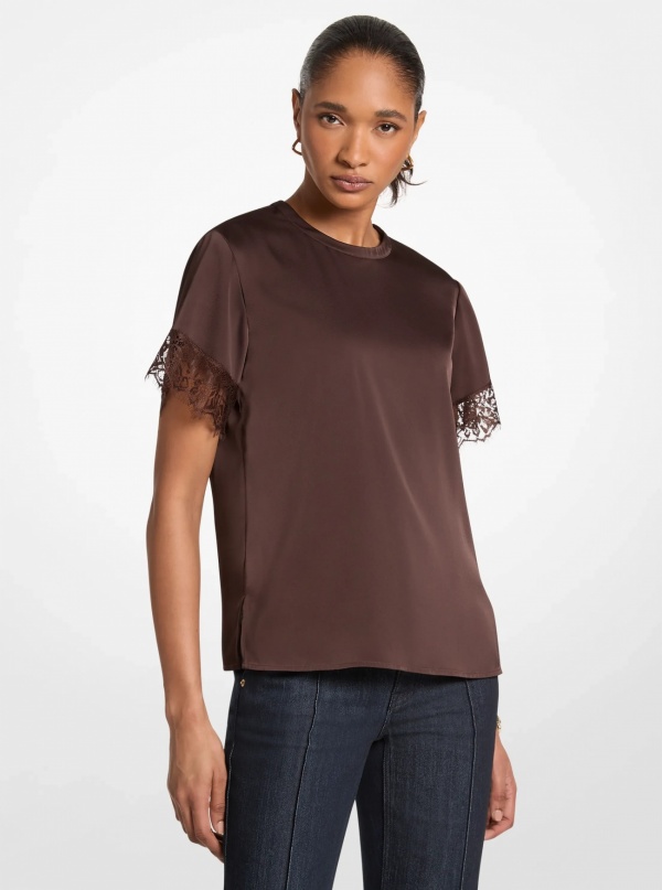 Satin Lace Trim Shirt